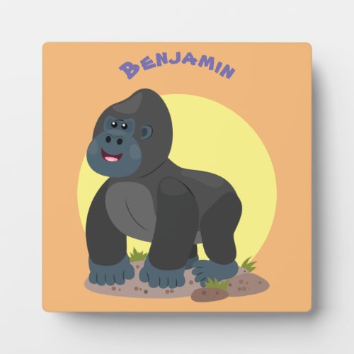 Cute happy big gorilla cartoon illustration plaque