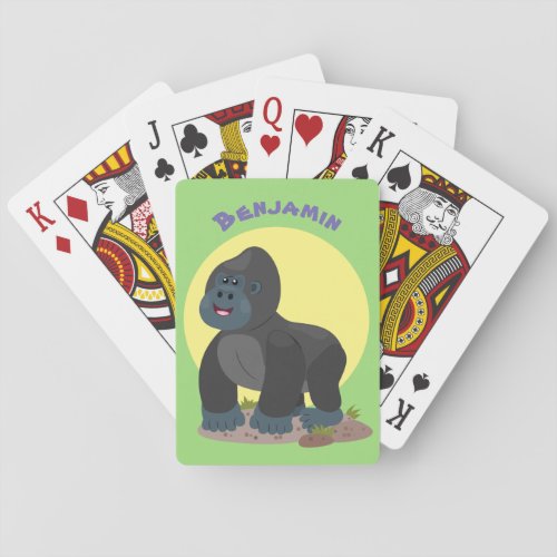 Cute happy big gorilla cartoon illustration poker cards