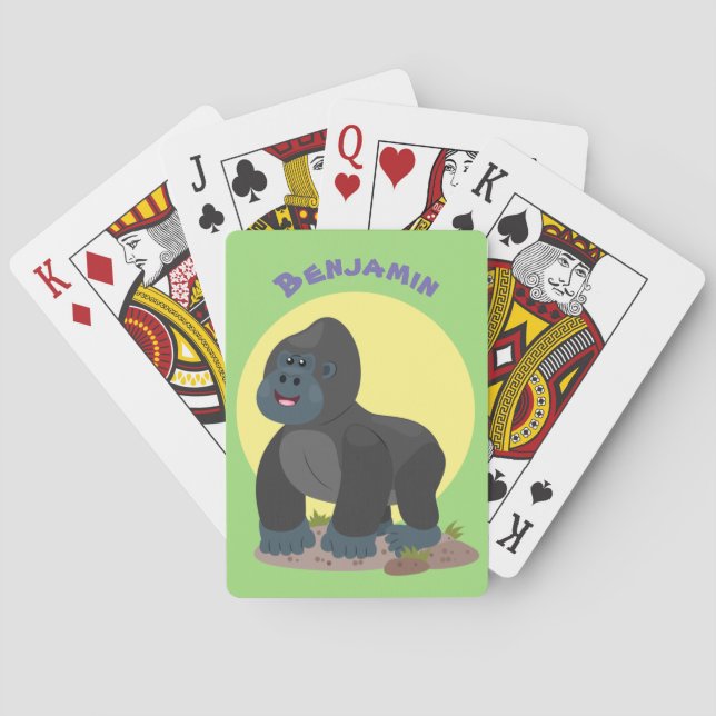 Cute happy big gorilla cartoon illustration poker cards (Back)