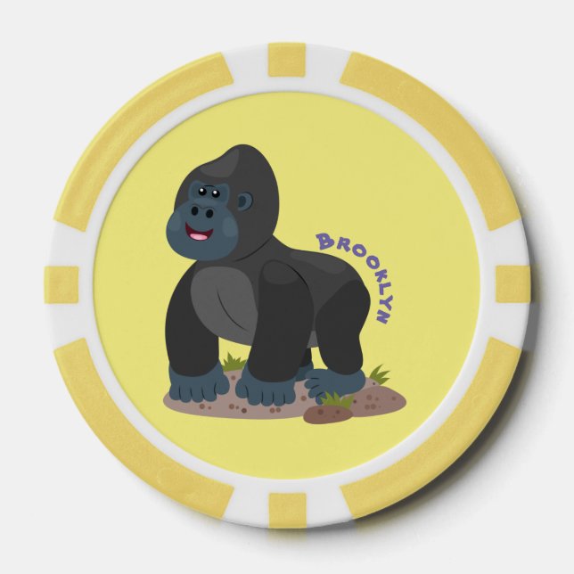 Cute happy big gorilla cartoon illustration poker chips (Front)