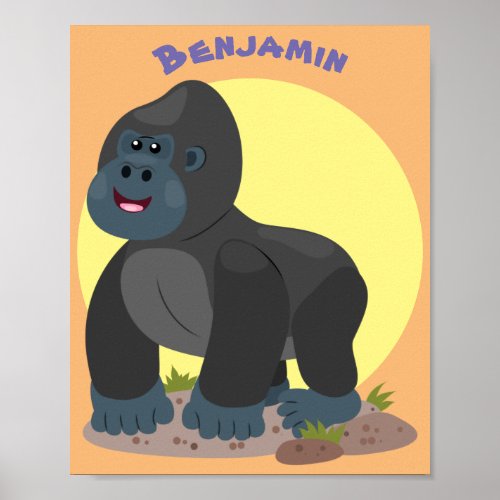 Cute happy big gorilla cartoon illustration poster