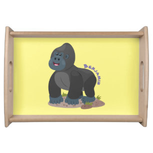 Cute happy big gorilla cartoon illustration serving tray