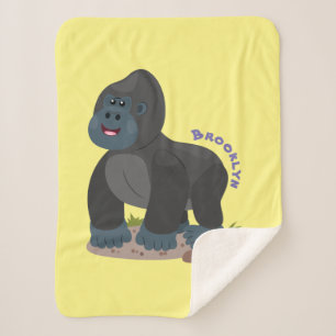 Cute happy big gorilla cartoon illustration sherpa blanket