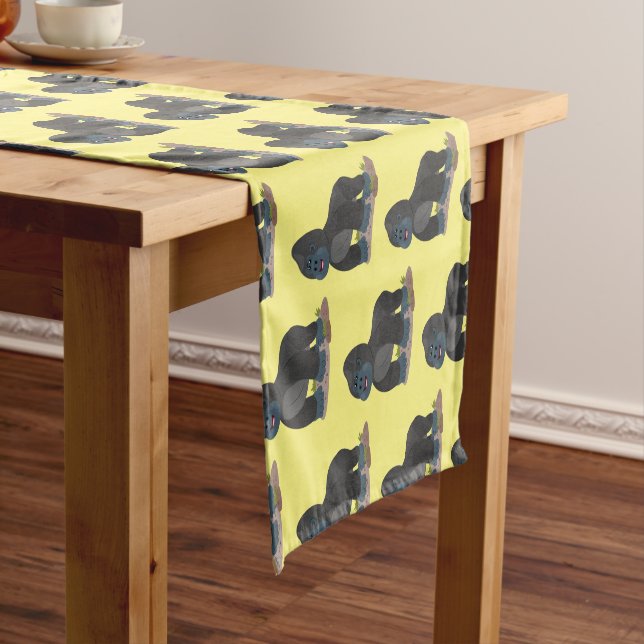 Cute happy big gorilla cartoon illustration short table runner (In Situ)