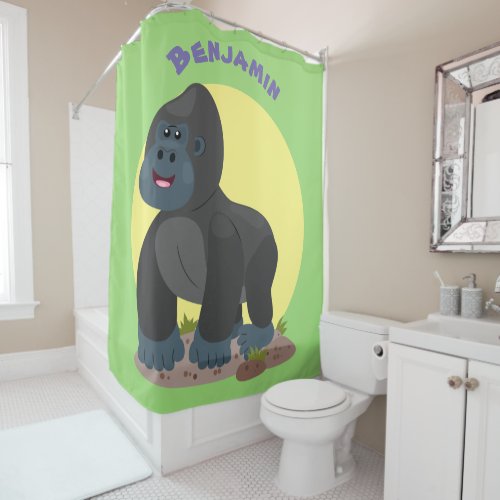 Cute happy big gorilla cartoon illustration shower curtain