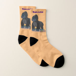 Cute happy big gorilla cartoon illustration socks
