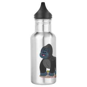 Cute happy big gorilla cartoon illustration stainless steel water bottle