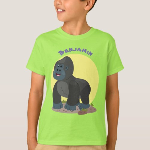 Cute happy big gorilla cartoon illustration T_Shirt