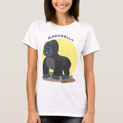 Cute happy big gorilla cartoon illustration T_Shirt