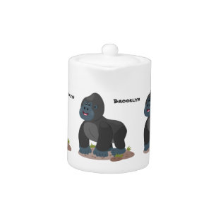 Cute happy big gorilla cartoon illustration teapot