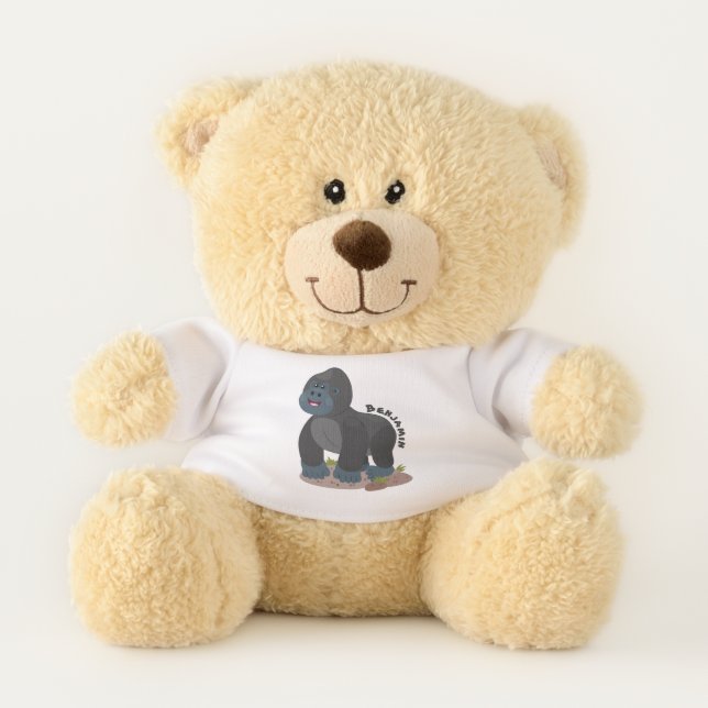 Cute happy big gorilla cartoon illustration teddy bear (Front)