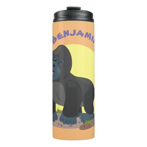 Cute happy big gorilla cartoon illustration thermal tumbler