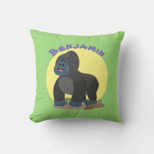 Cute happy big gorilla cartoon illustration throw pillow