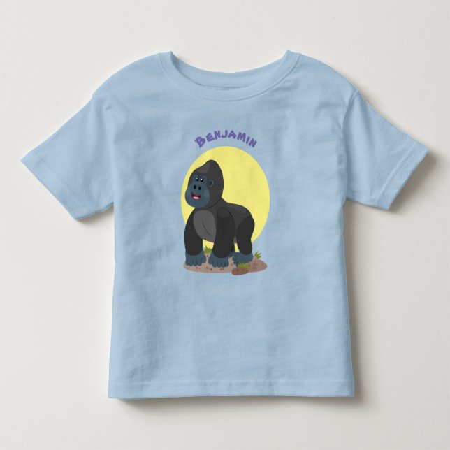 Cute happy big gorilla cartoon illustration toddler t-shirt (Front)