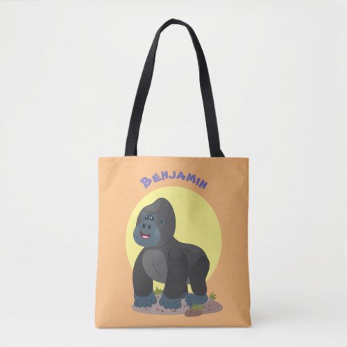 Cute happy big gorilla cartoon illustration tote bag