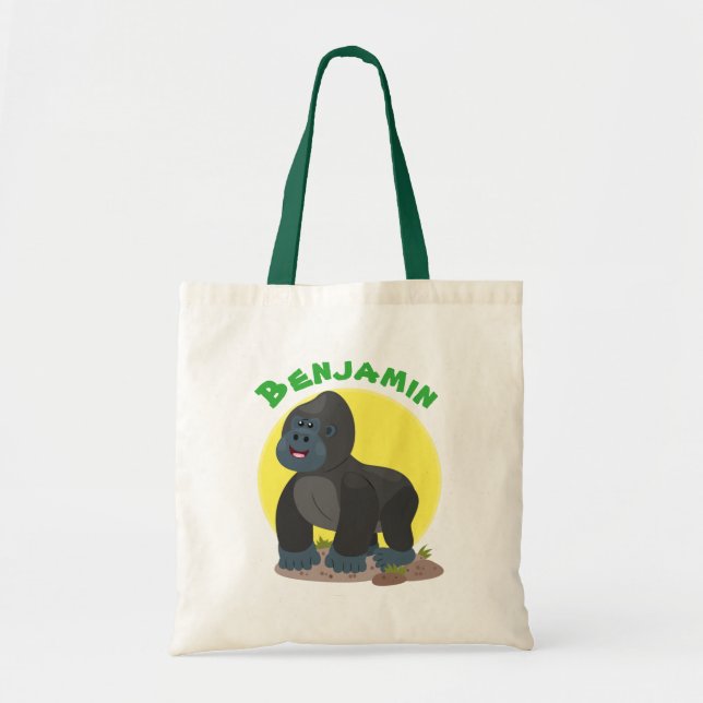 Cute happy big gorilla cartoon illustration tote bag (Front)