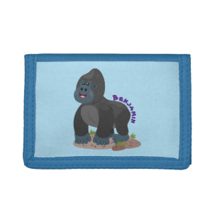 Cute happy big gorilla cartoon illustration trifold wallet