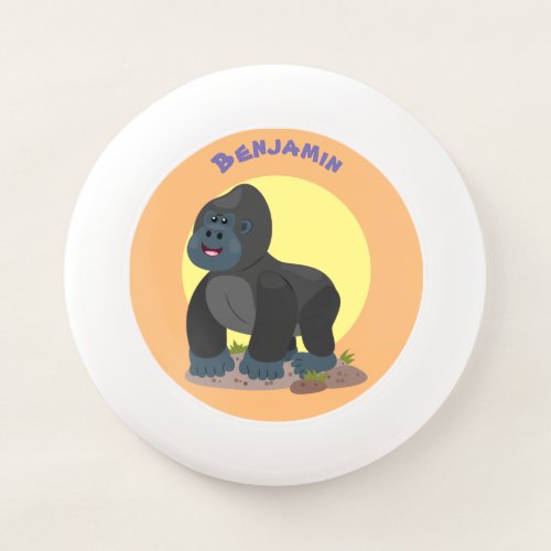 Cute happy big gorilla cartoon illustration Wham_O frisbee