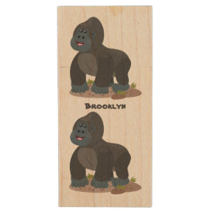 Cute happy big gorilla cartoon illustration wood flash drive