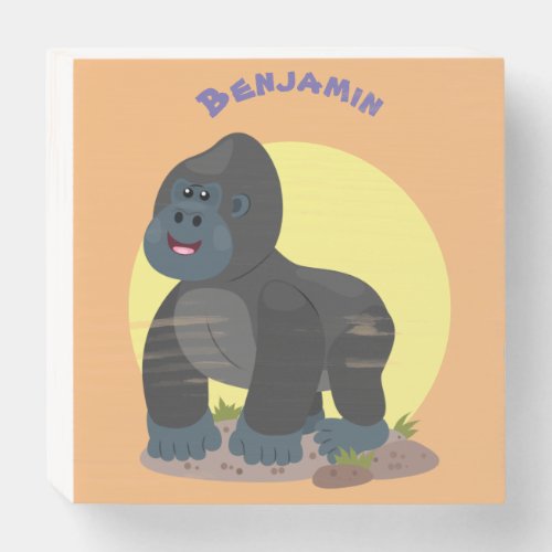 Cute happy big gorilla cartoon illustration wooden box sign