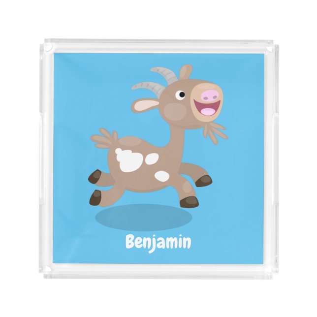 Cute happy billy goat cartoon acrylic tray (Front)