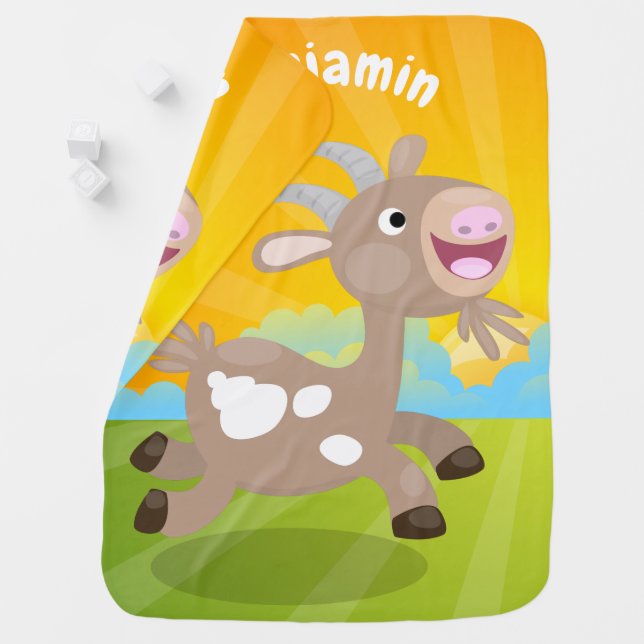 Cute happy billy goat cartoon baby blanket (In Situ)