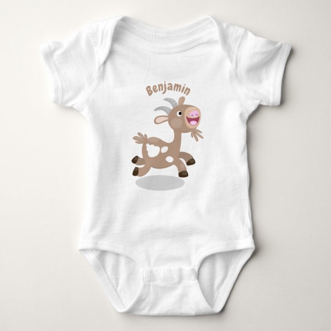Cute happy billy goat cartoon baby bodysuit (Front)