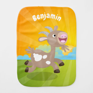 Cute happy billy goat cartoon baby burp cloth
