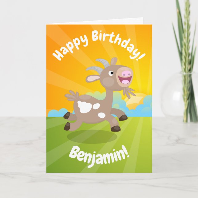 Cute happy billy goat cartoon birthday card (Front)