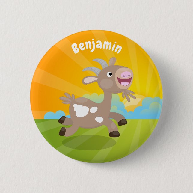 Cute happy billy goat cartoon button (Front)