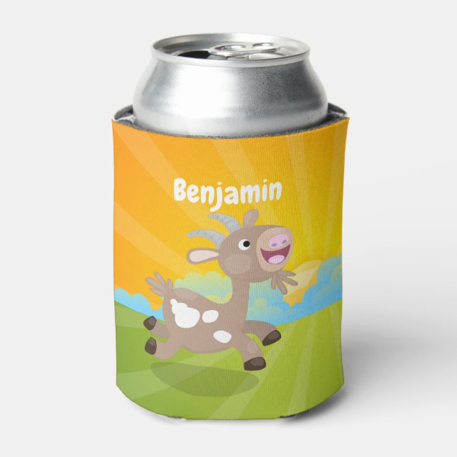 Cute happy billy goat cartoon can cooler (Can Front)