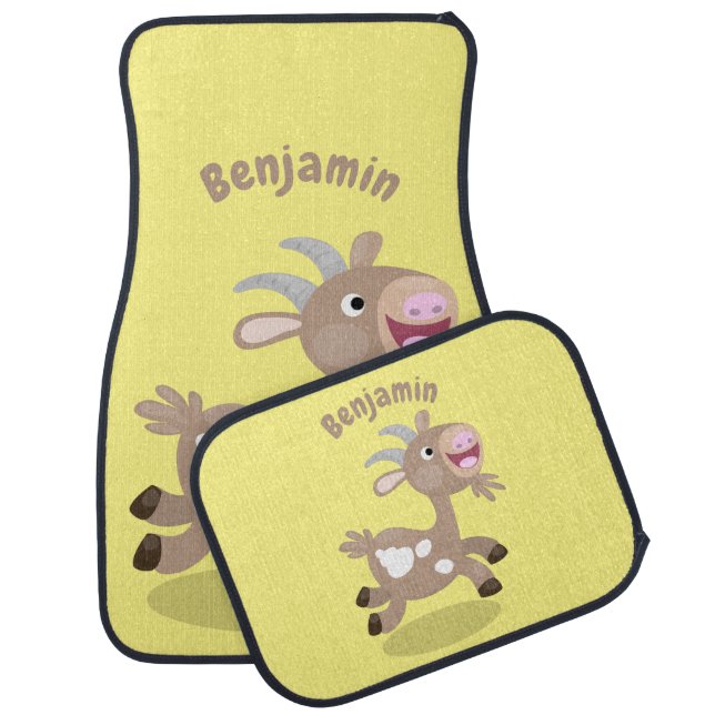 Cute happy billy goat cartoon  car floor mat (Set)