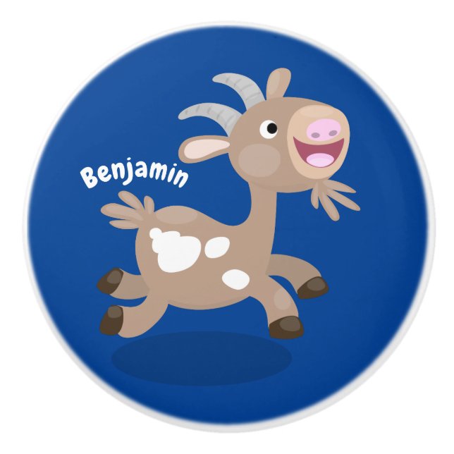 Cute happy billy goat cartoon ceramic knob (Front)