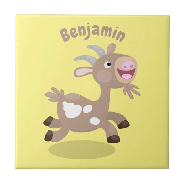 Cute happy billy goat cartoon ceramic tile (Front)