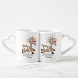 Cute happy billy goat cartoon coffee mug set
