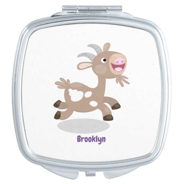Cute happy billy goat cartoon compact mirror (Front)