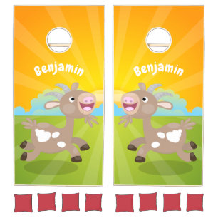 Cute happy billy goat cartoon cornhole set