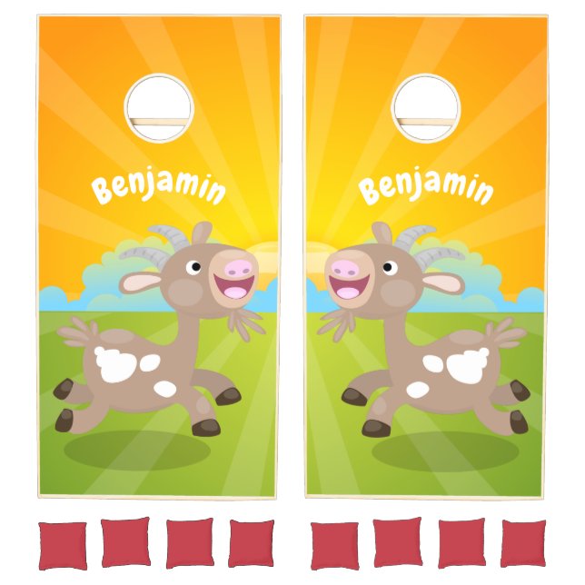 Cute happy billy goat cartoon cornhole set (Set)