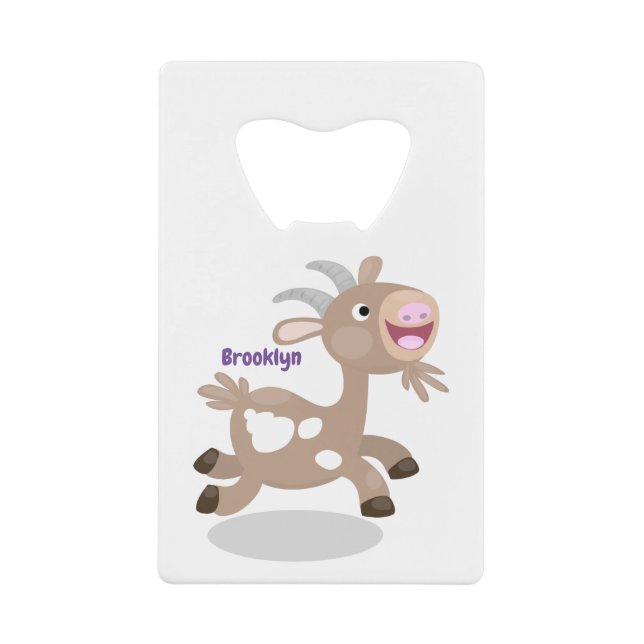 Cute happy billy goat cartoon credit card bottle opener (Front)