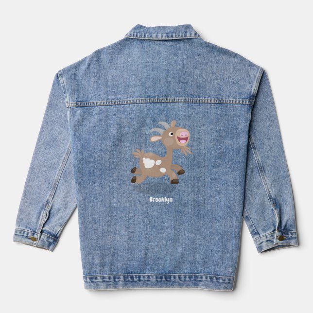 Cute happy billy goat cartoon denim jacket (Back)
