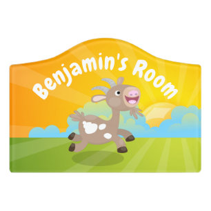 Cute happy billy goat cartoon door sign