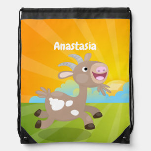 Cute happy billy goat cartoon drawstring bag
