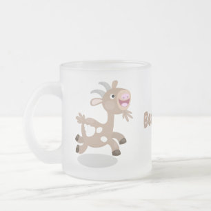 Cute happy billy goat cartoon frosted glass coffee mug