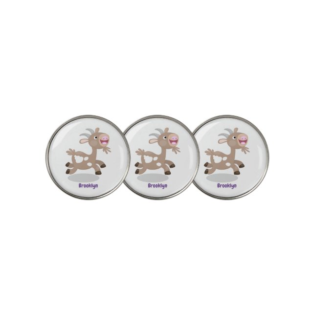 Cute happy billy goat cartoon golf ball marker (3 Up)