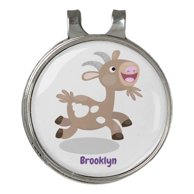 Cute happy billy goat cartoon  golf hat clip (Front)