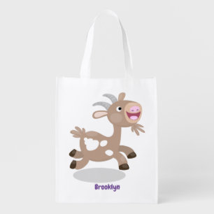 Cute happy billy goat cartoon grocery bag
