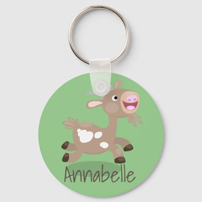 Cute happy billy goat cartoon illustration keychain (Front)