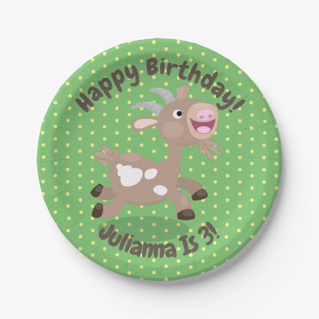 Cute happy billy goat cartoon illustration paper plates (Front)