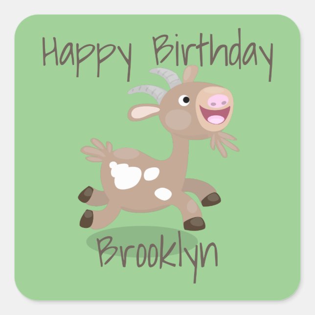 Cute happy billy goat cartoon illustration square  sticker (Front)