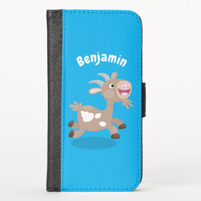 Cute happy billy goat cartoon iPhone wallet case (Front)